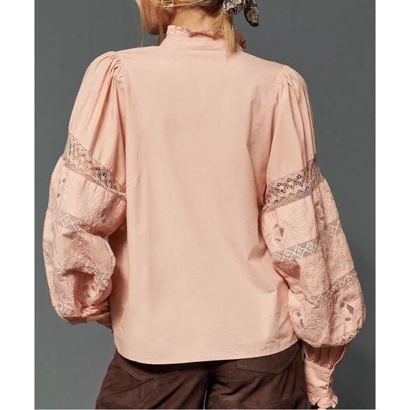 Anthropologie x Love The Label Puff Sleeve Lace Button Down Blouse NWT Size XS - Picture 3 of 12
